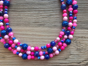Gender Reveal Party Necklace, Pink and Blue Triple Layer statement necklace, chunky bib necklace, party gift jewelry, baby shower necklace