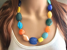 Load image into Gallery viewer, Yellow Orange Blue Silver single strand Chunky Statement Necklace single Strand Beaded jewelry bridesmaid bib Ocean wedding