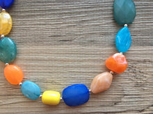 Load image into Gallery viewer, Yellow Orange Blue Silver single strand Chunky Statement Necklace single Strand Beaded jewelry bridesmaid bib Ocean wedding