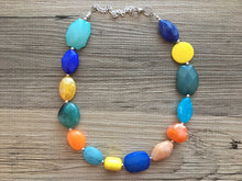 Load image into Gallery viewer, Yellow Orange Blue Silver single strand Chunky Statement Necklace single Strand Beaded jewelry bridesmaid bib Ocean wedding