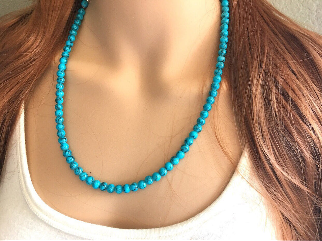 Teal Blue + Black strand Beaded Statement Necklace, Chunky Bib white and Teal Single Strand Jewelry Light blue swirl earrings bracelet