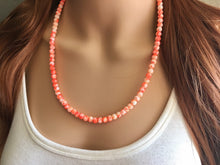 Load image into Gallery viewer, Neon Orange + White strand Beaded Statement Necklace, Chunky Bib white and orange Single Strand Jewelry tie dye swirl earrings bracelet