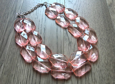 Coral Chunky Statement Necklace, double strand necklace, blush necklace, light pink necklace, coral wedding, bridesmaid necklace