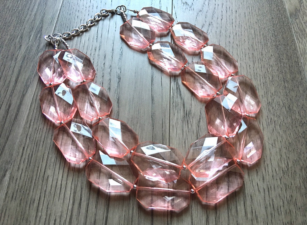Coral Chunky Statement Necklace, double strand necklace, blush necklace, light pink necklace, coral wedding, bridesmaid necklace
