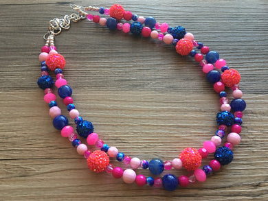Gender Reveal Party Necklace, Pink and Blue Double Layer statement necklace, chunky bib necklace, party gift jewelry, baby shower necklace