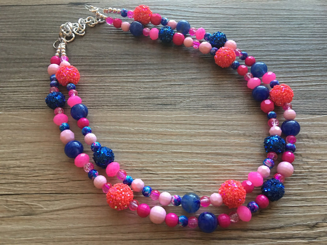Gender Reveal Party Necklace, Pink and Blue Double Layer statement necklace, chunky bib necklace, party gift jewelry, baby shower necklace