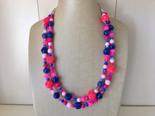 Load image into Gallery viewer, Gender Reveal Party Necklace, Pink and Blue Double Layer statement necklace, chunky bib necklace, party gift jewelry, baby shower necklace