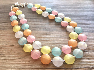 Colorful Glitter Statement Necklace, Soft tone Beaded Necklace, Chunky bib necklace, pastel necklace, pastel jewelry, bridesmaid necklace