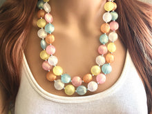 Load image into Gallery viewer, Colorful Glitter Statement Necklace, Soft tone Beaded Necklace, Chunky bib necklace, pastel necklace, pastel jewelry, bridesmaid necklace