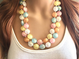 Colorful Glitter Statement Necklace, Soft tone Beaded Necklace, Chunky bib necklace, pastel necklace, pastel jewelry, bridesmaid necklace
