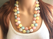 Load image into Gallery viewer, Colorful Glitter Statement Necklace, Soft tone Beaded Necklace, Chunky bib necklace, pastel necklace, pastel jewelry, bridesmaid necklace