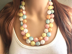 Colorful Glitter Statement Necklace, Soft tone Beaded Necklace, Chunky bib necklace, pastel necklace, pastel jewelry, bridesmaid necklace