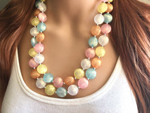 Load image into Gallery viewer, Colorful Glitter Statement Necklace, Soft tone Beaded Necklace, Chunky bib necklace, pastel necklace, pastel jewelry, bridesmaid necklace