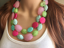 Load image into Gallery viewer, Watermelon Summer OOAK chunky beaded statement necklace, pink and green necklace, mint green dark pink light pink blush