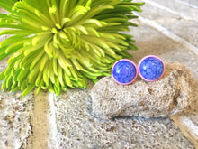 Load image into Gallery viewer, Blue &amp; Pink Crackle earrings, 12mm earrings, resin earrings, colorful earrings, chunky earrings, circle earring, blue earrings, pink earring