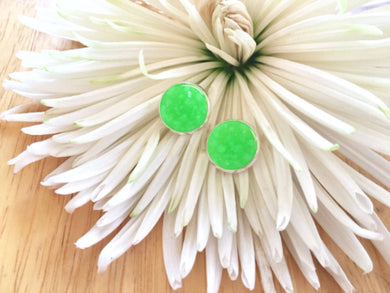 Neon Green Druzy Studs, 12mm green druzy silver, green earrings, druzy earrings, green druzy, druzy jewelry, mermaid jewelry mermaid earring