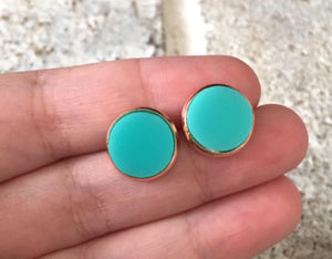 Chic Mint & Gold Minimalist earrings, 12mm earrings, resin earrings, green earrings, chunky earrings, circle earring, gold earrings, mint