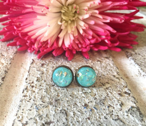 Turquoise & Gold Confetti earrings, 12mm earrings, resin earrings, colorful earrings, chunky earrings, circle earring, gold earrings, mint