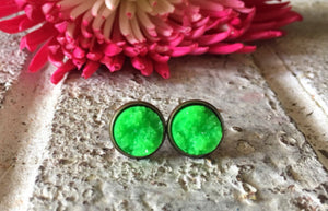 Neon Green Druzy Studs, 12mm green druzy gold, green earrings, druzy earrings, green druzy, druzy jewelry, mermaid jewelry mermaid earring