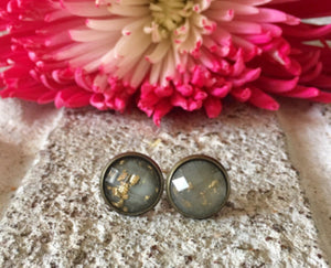 Gray & Gold Foil earrings, 12mm earrings, resin earrings, colorful earrings, chunky earrings, gold foil, gold earrings, gray jewelry, gray