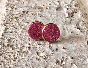 Gold & Pink Glitter earrings, 12mm earrings, sparkle earrings, stud earrings, circle earring, pink earrings, blush pink, pink jewelry, pink