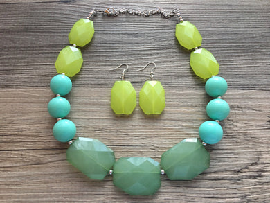 Lime Green, Mint, mojito Big Bead Necklace, single Strand Statement Jewelry, green and mint sorority Chunky bib, green bridesmaid wedding