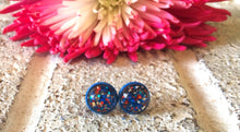 Load image into Gallery viewer, Confetti Glitter earrings, 12mm earrings, sparkle earrings, stud earrings, circle earring, red white blue, USA earrings, 4th of July