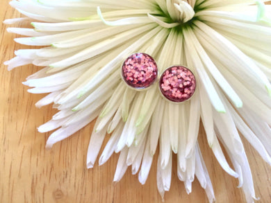 Light Pink Glitter earrings, 12mm earrings, sparkle earrings, stud earrings, circle earring, pink earrings, blush pink, pink jewelry