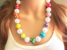 Load image into Gallery viewer, Rainbow Multi Color Chunky Statement Necklace, rainbow single strand, neon necklace, bubble jewelry, multi color jewelry, rainbow jewelry