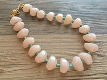 Load image into Gallery viewer, Vintage Big Bead pink Necklace, Single Strand Statement Jewelry, pink Chunky bib bridesmaid, light pink necklace, turquoise accent