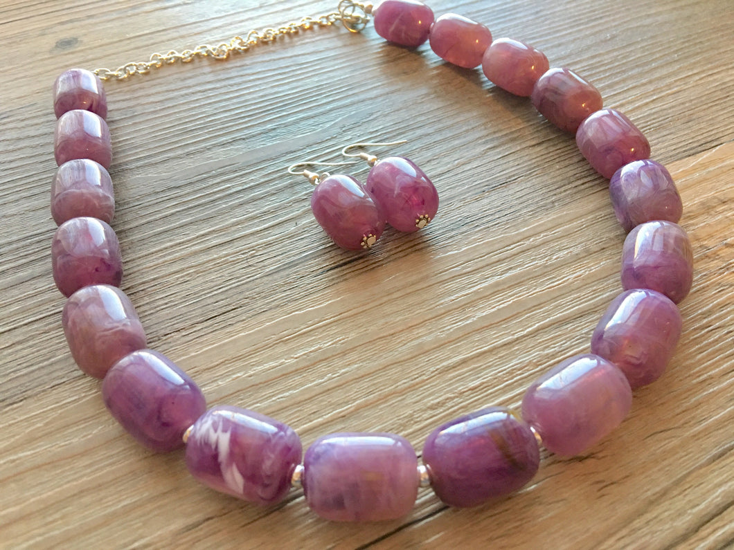 Smokey Purple Statement Necklace, Single Strand Chunky Beaded Necklace, purple Jewelry, Spring Jewelry, purple Necklace, purple beaded