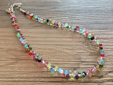 Rainbow Glass Multi Color Chunky Statement Necklace, rainbow single strand, multi color jewelry, rainbow jewelry single strand jewelry