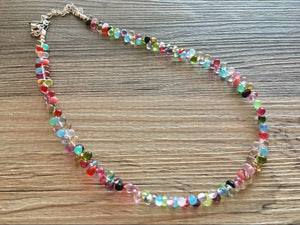 Rainbow Glass Multi Color Chunky Statement Necklace, rainbow single strand, multi color jewelry, rainbow jewelry single strand jewelry