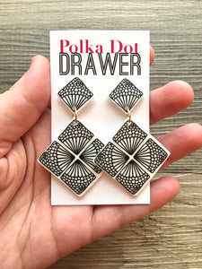 Black & White 3D statement earrings, Geometric bead Statement acetate colorful jewelry stencil drop hook earrings diamond