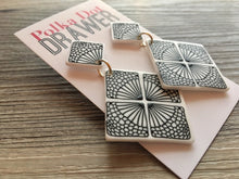 Load image into Gallery viewer, Black &amp; White 3D statement earrings, Geometric bead Statement acetate colorful jewelry stencil drop hook earrings diamond
