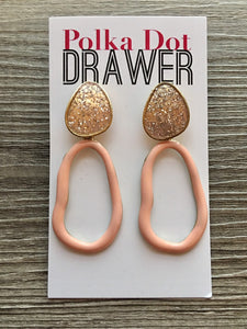 Blush pink & peach Statement Earrings, Gold drop Earrings, shiny jewelry earrings metal geometric sparkle pride resin