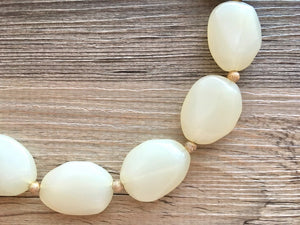 Vintage Big Bead cream Necklace, Single Strand Statement Jewelry, cream Chunky bib bridesmaid, vanilla necklace, gold accent