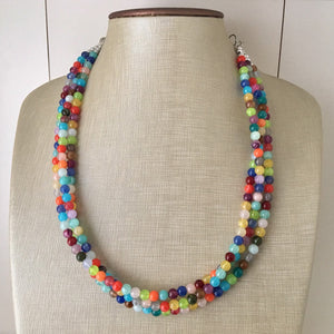 Triple Rainbow Beaded Necklace, Colorful Jewelry, Chunky statement necklace, beaded necklace, rainbow jewelry, rainbow baby confetti