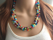 Load image into Gallery viewer, Five strand Rainbow Beaded Necklace, Colorful Jewelry, Chunky statement necklace, beaded necklace, rainbow jewelry, rainbow baby confetti