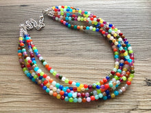 Load image into Gallery viewer, Five strand Rainbow Beaded Necklace, Colorful Jewelry, Chunky statement necklace, beaded necklace, rainbow jewelry, rainbow baby confetti