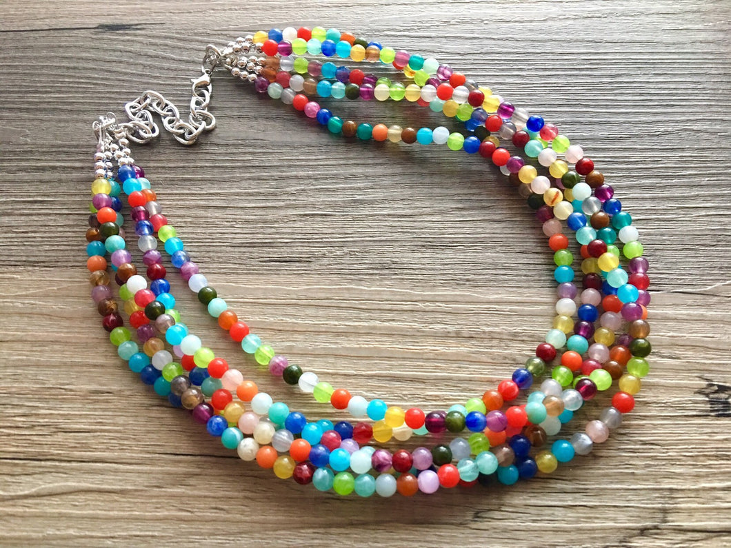 Five strand Rainbow Beaded Necklace, Colorful Jewelry, Chunky statement necklace, beaded necklace, rainbow jewelry, rainbow baby confetti