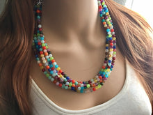 Load image into Gallery viewer, Five strand Rainbow Beaded Necklace, Colorful Jewelry, Chunky statement necklace, beaded necklace, rainbow jewelry, rainbow baby confetti