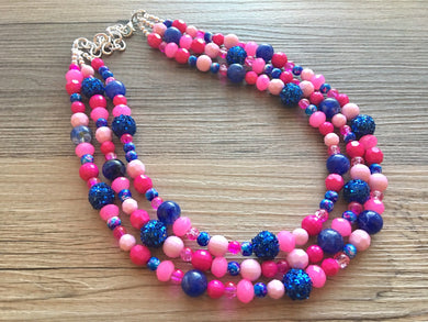 Gender Reveal Party Necklace, Pink and Blue Triple Layer statement necklace, chunky bib necklace, party gift jewelry, baby shower necklace