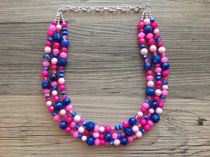 Gender Reveal Party Necklace, Pink and Blue Triple Layer statement necklace, chunky bib necklace, party gift jewelry, baby shower necklace