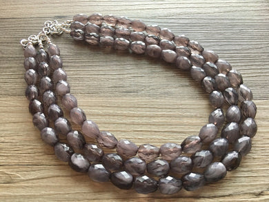 Gray Big Bead cloudy Necklace, multi Strand Statement Jewelry, gray Chunky bib, bridesmaid necklace, gray jewelry, beaded long