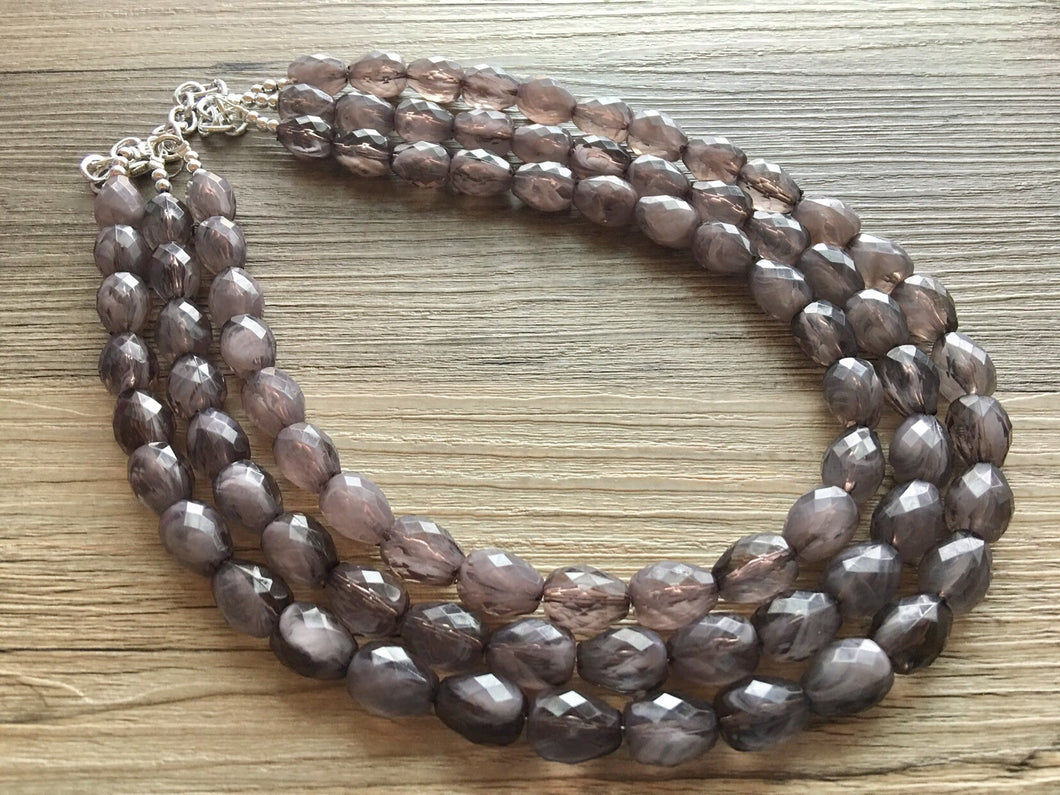 Gray Big Bead cloudy Necklace, multi Strand Statement Jewelry, gray Chunky bib, bridesmaid necklace, gray jewelry, beaded long