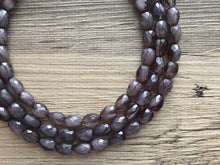 Load image into Gallery viewer, Gray Big Bead cloudy Necklace, multi Strand Statement Jewelry, gray Chunky bib, bridesmaid necklace, gray jewelry, beaded long