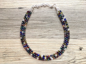 Rainbow Multi Color Chunky Statement Necklace, rainbow triple strand necklace, acrylic crystal jewelry, multi color jewelry, rainbow jewelry