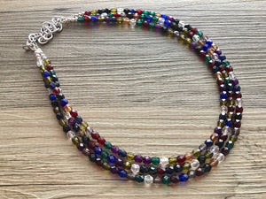 Rainbow Multi Color Chunky Statement Necklace, rainbow triple strand necklace, acrylic crystal jewelry, multi color jewelry, rainbow jewelry