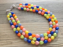 Load image into Gallery viewer, Statement Necklace, rainbow triple strand chunky bib beaded jewelry, colorful bead necklace, thick textured rainbow statement